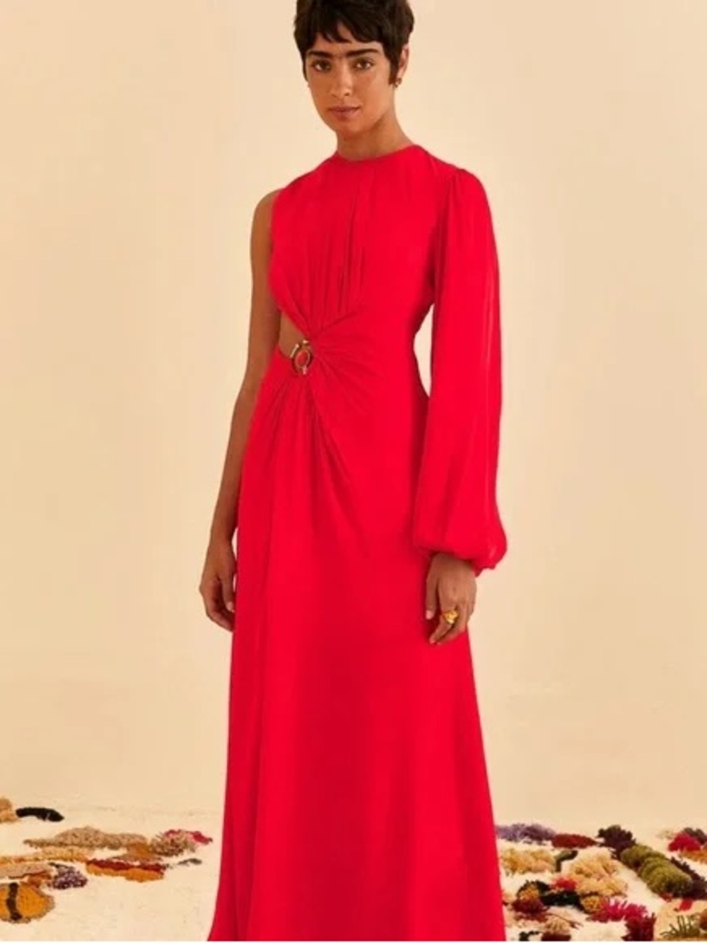 Farm Rio Red One-Shoulder Twist Detail Maxi Dress